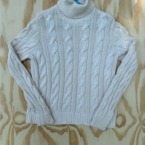 Lauren Ralph Lauren Cable Knit Turtleneck Sweater Cream Size L Chunky Pullover - Picture 2 of 11